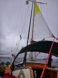Sockdolager hove-to under storm trysail, 100 miles off the Oregon coast at the beginning of the gale.