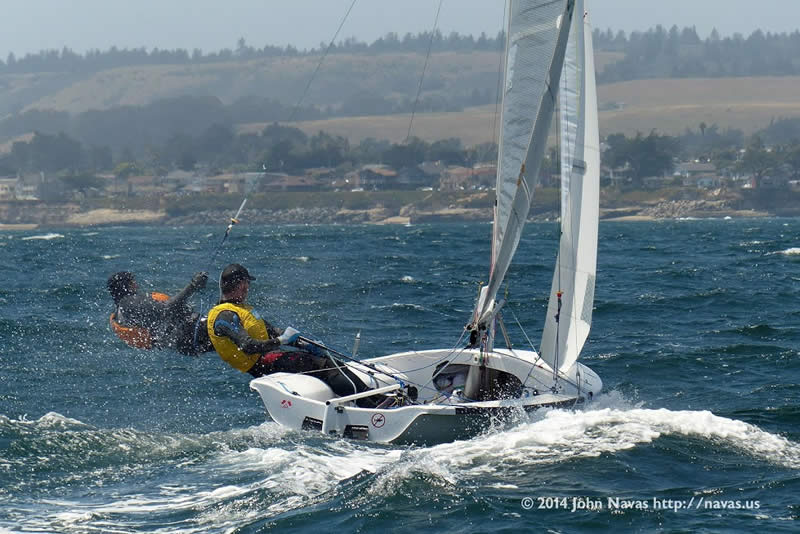 Dan and Piper power reaching in Santa Cruz breeze. Photo by John Navas